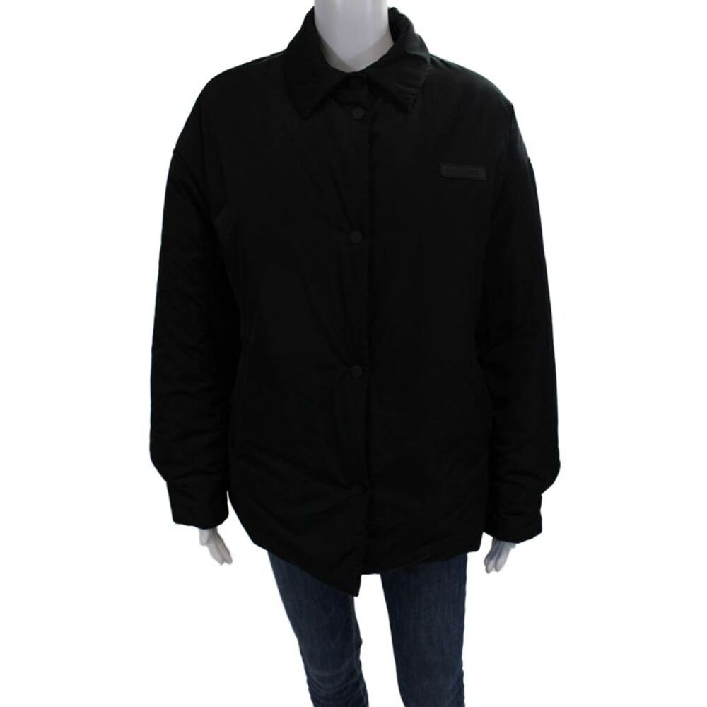 Bandier Unisex Puffer Quilted Jacket Black Collared Snap Long Sleeve Size S